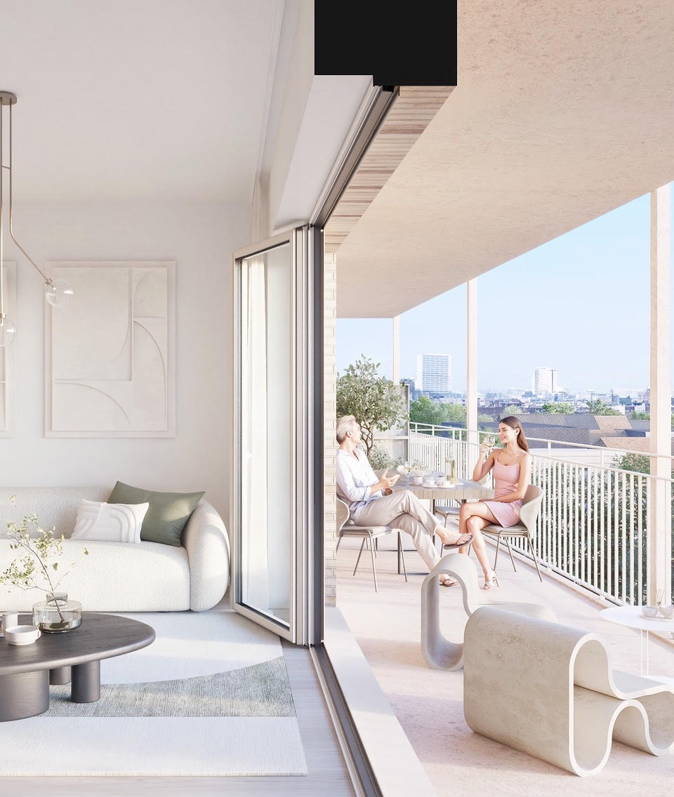 Interieur met terras en skyline